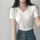 Top cropped malha canelada nozinho estiloso