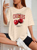 Camiseta Feminina estampada streetwear com cerejas algodão