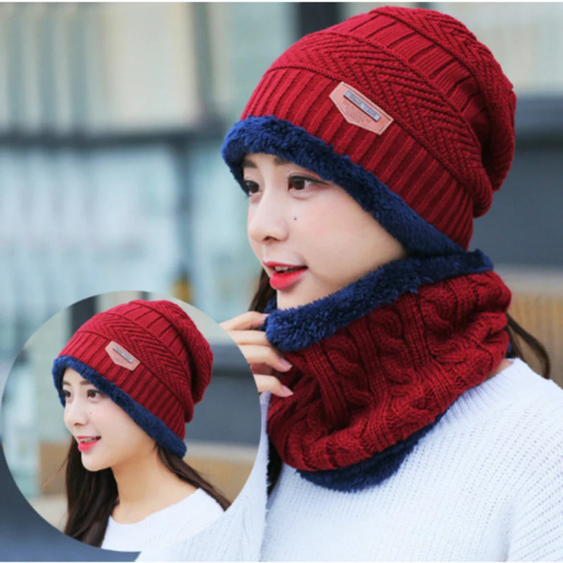 Kit com 3 gorros e cachecol versáteis para adultos unissex