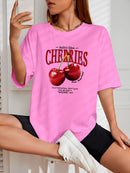 Camiseta Feminina estampada streetwear com cerejas algodão