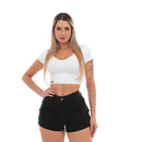 Shorts Sarja Cargo Premium Feminino Preto Black Fashion Trend Com Barra