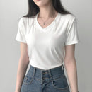 Top cropped malha canelada nozinho estiloso