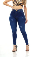 Calça Jeans Feminina Skinny Azul Levanta Bumbum Premium Com Puidos