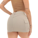 Mini Saia da moda feminina premium bege cargo bolsos laterais tendência da moda