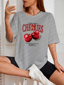 Camiseta Feminina estampada streetwear com cerejas algodão