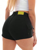 Shorts Sarja Cargo Premium Feminino Preto Black Fashion Trend Com Barra