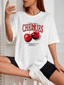 Camiseta Feminina estampada streetwear com cerejas algodão