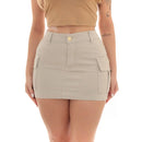 Mini Saia da moda feminina premium bege cargo bolsos laterais tendência da moda