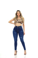 Calça Jeans Feminina Skinny Azul Levanta Bumbum Premium Com Puidos