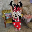 Vestido longo com decote em V da Disney, vestidos longos da Minnie Mouse para mulheres, roupas de lazer femininas, estilo Mickey, praia, desenho animado, Y2K 2025