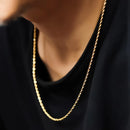 Colar Masculino Dourado de aço inoxidável genuíno com cordão