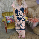 Vestido longo com decote em V da Disney, vestidos longos da Minnie Mouse para mulheres, roupas de lazer femininas, estilo Mickey, praia, desenho animado, Y2K 2025