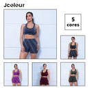 Roupa de ioga feminina, sem costura, estampa de letras, elegante, curta, cintura alta, levantamento de quadril, corrida