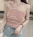 Top Francês Verão 2025  Slim Fit Sem Mangas Casual Básico Regata Diária