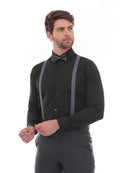 Camisa social de algodão preta slim manga comprida