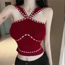 Top Francês Verão 2025  Slim Fit Sem Mangas Casual Básico Regata Diária