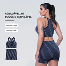 Roupa de ioga feminina, sem costura, estampa de letras, elegante, curta, cintura alta, levantamento de quadril, corrida