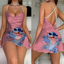 Mini camisola sexy sem costas, pijama estampado da Disney, suspensórios, lingerie, cetim de seda, roupas íntimas para casa