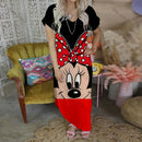 Vestido longo com decote em V da Disney, vestidos longos da Minnie Mouse para mulheres, roupas de lazer femininas, estilo Mickey, praia, desenho animado, Y2K 2025