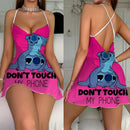 Mini camisola sexy sem costas, pijama estampado da Disney, suspensórios, lingerie, cetim de seda, roupas íntimas para casa