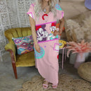 Vestido longo com decote em V da Disney, vestidos longos da Minnie Mouse para mulheres, roupas de lazer femininas, estilo Mickey, praia, desenho animado, Y2K 2025