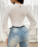 Camiseta feminina de manga comprida com cílios de contas de diamante recém-lançada, sexy, casual e confortável, com cadarço