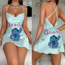 Mini camisola sexy sem costas, pijama estampado da Disney, suspensórios, lingerie, cetim de seda, roupas íntimas para casa