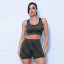 Roupa de ioga feminina, sem costura, estampa de letras, elegante, curta, cintura alta, levantamento de quadril, corrida