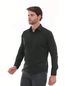 Camisa social de algodão preta slim manga comprida