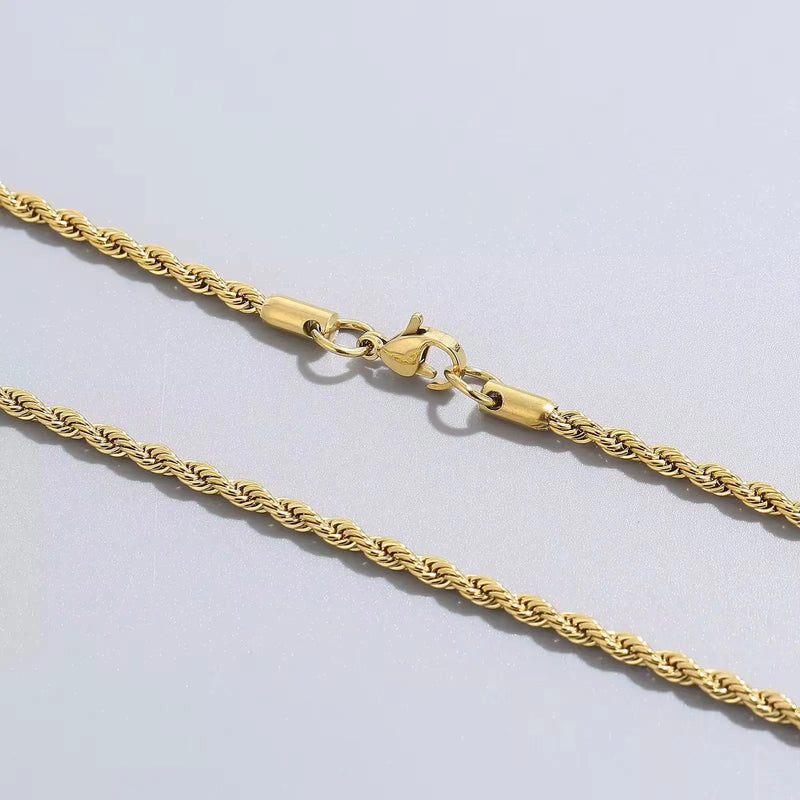 Colar Masculino Dourado de aço inoxidável genuíno com cordão