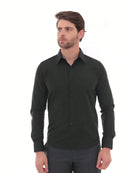 Camisa social de algodão preta slim manga comprida