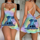 Mini camisola sexy sem costas, pijama estampado da Disney, suspensórios, lingerie, cetim de seda, roupas íntimas para casa